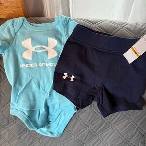 Under Armour Kids Light Blue Bodysuit and Navy Shorts Set Size 0-3 Months